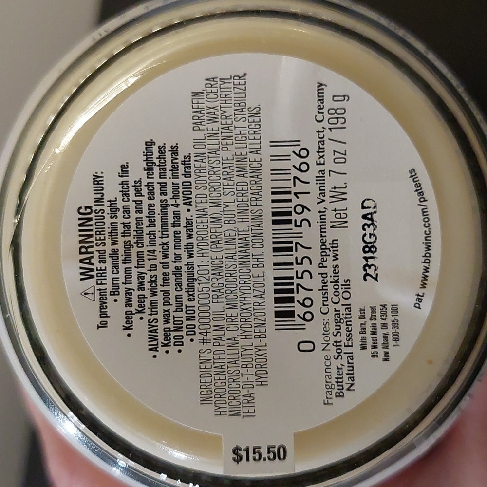 NWT WHITE BARN / BATH & BODY WORKS Peppermint Sugar Cookie Single Wick Candle - Picture 3 of 5